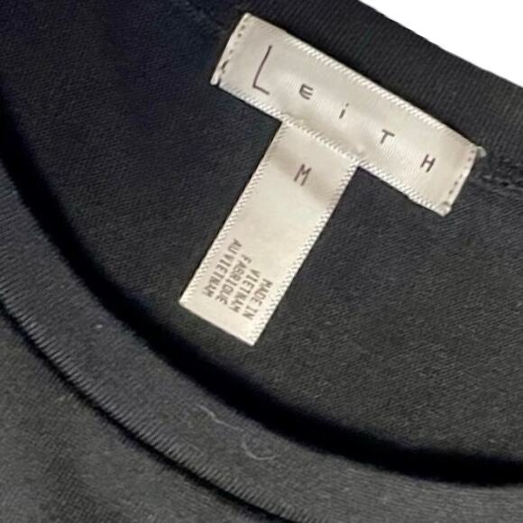 Leith Black Bodycon Sheath Dress M Ruched Asym Slit Work Cocktail Hoco - Picture 5 of 8